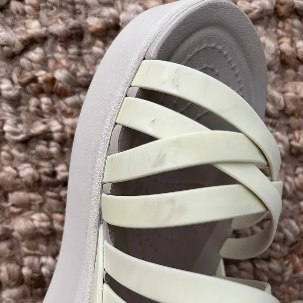 Crocs Brooklyn Strappy Low Wedge Sandals Womens 8 Cream LiteRide Platform